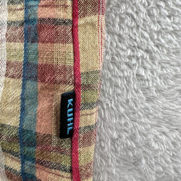 Kuhl Shirt Mens XL Karib Brown Plaid Button Up Shirt Linen/Cotton Blend - Picture 6 of 12